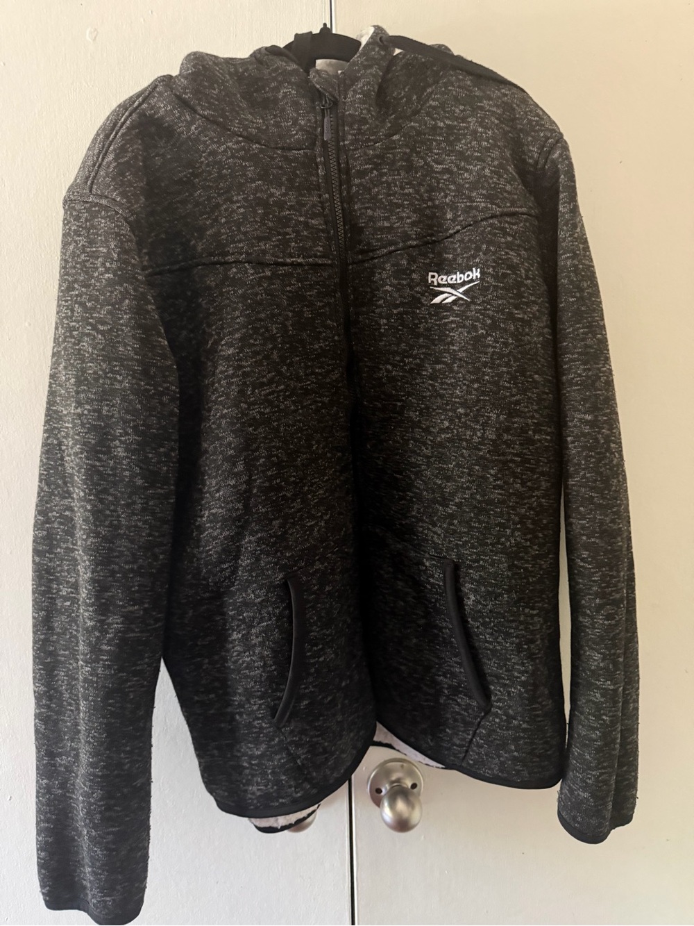 Reebok Men’s Black Heather Full-Zip Hooded Sweater Jacket